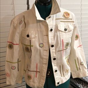 Hearts of Palm Cream Jean Jacket with Colorful Embroidery